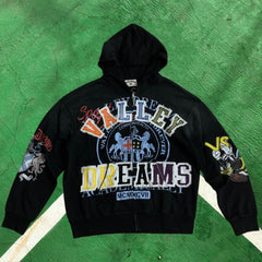 Vale Forever Graphic Full-Zip Hoodie (Black / Multi-Patch Collegiate Crest)