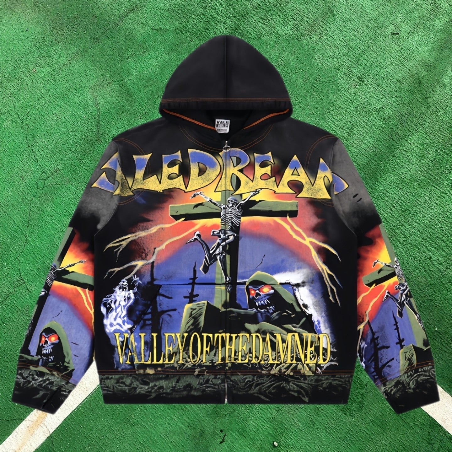 Vale Forever "Valley of the Damned" Graphic Full-Zip Hoodie (Black / Heavy Metal Print)