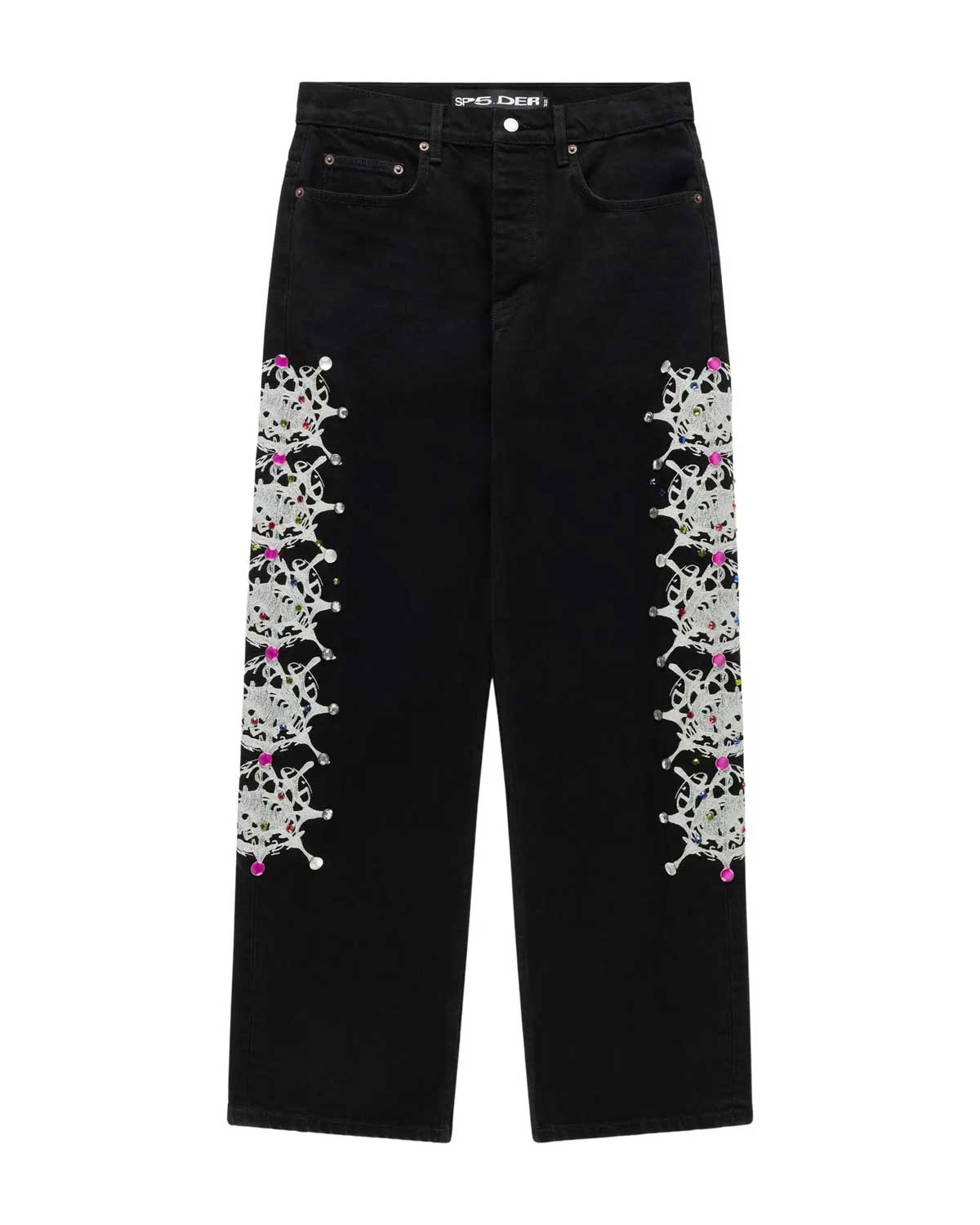 Sp5der Web Stone Denim Pants Black